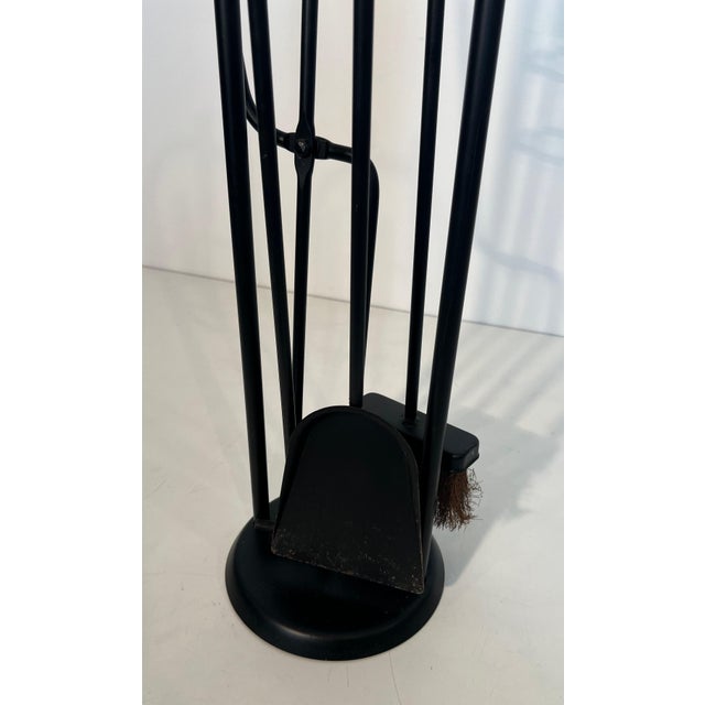Circa 1970s Fireplace Tools on Stand in Black Lacquered Metal and Brass Design/one For Sale - Image 9 of 12