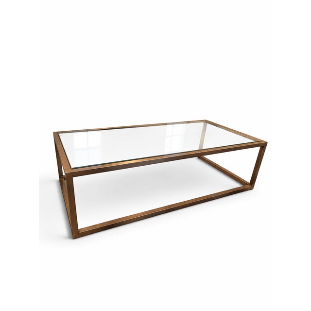 Transitional Attributed Arhaus Bronze-Finished Metal and Glass Rectangular Coffee Table For Sale - Image 3 of 11
