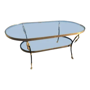 Manner of Jansen Brass Swan Head Coffee Table With Claw Feet