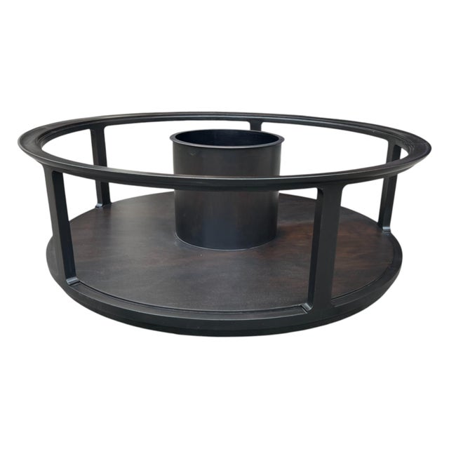 Dunbar Round Mahogany Coffee Table – Ebonized Finish, Glass Top, Casters For Sale In Los Angeles - Image 6 of 16