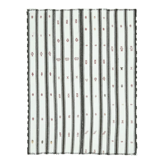 Vintage Turkish Oushak Handmade Cotton White Wool Kilim Area Rug For Sale