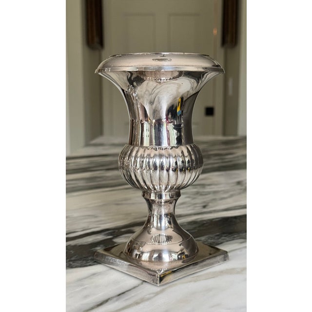 Vintage International Silver Company Silver Plated Classical Urn Shape Vase & Bottle Brush Tree For Sale - Image 13 of 15