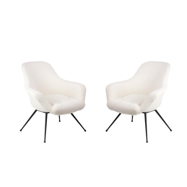 White Cocktail Armchairs in Back Lacquered Metal, 1960s, Set of 2 For Sale - Image 8 of 8