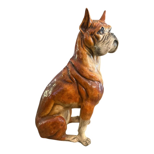 Large Mid-Century Hand Painted Cast Composite Boxer Dog Sculpture For Sale