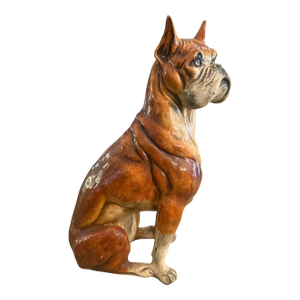 Large Mid-Century Hand Painted Cast Composite Boxer Dog Sculpture