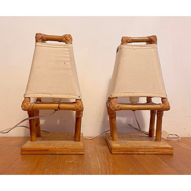 Mid-Century Modern Bamboo Table Lamps, 1950s, Set of 2 For Sale - Image 3 of 9