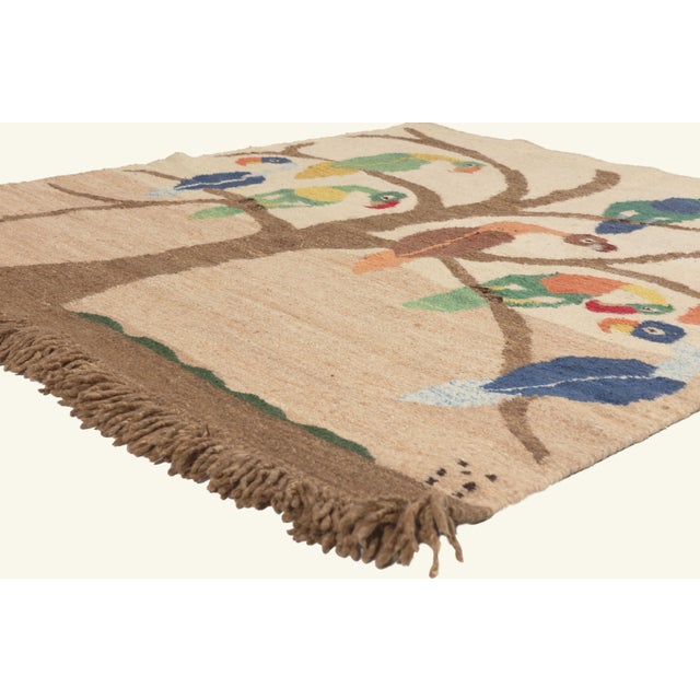79817 Vintage African Pictorial Tapestry, 04'11 x 04'10. The Avian Canopy: A Vintage African Pictorial Tapestry of Exotic...