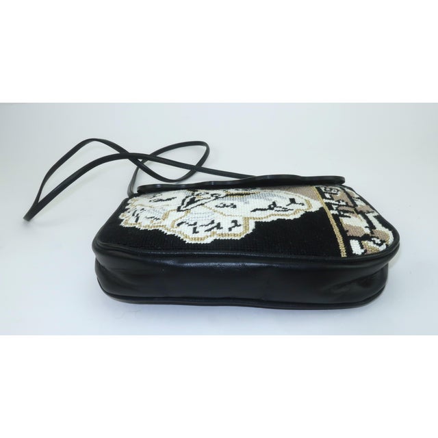 1980s Moon Bags by Patricia Smith Needlepoint Leather & Hand Painted Lacquer Wood Handbag For Sale - Image 5 of 15