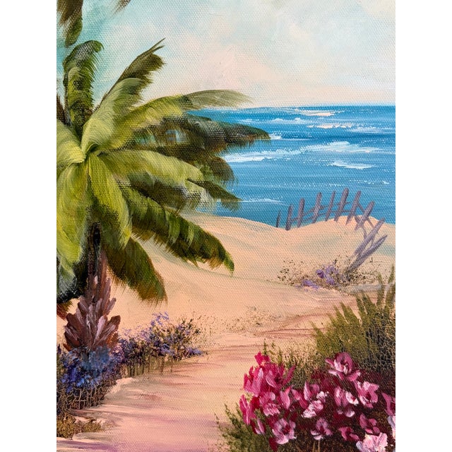 Vintage Signed M. Bryson Tropical Beach Palm Tree Landscape Painting, Framed For Sale - Image 9 of 17