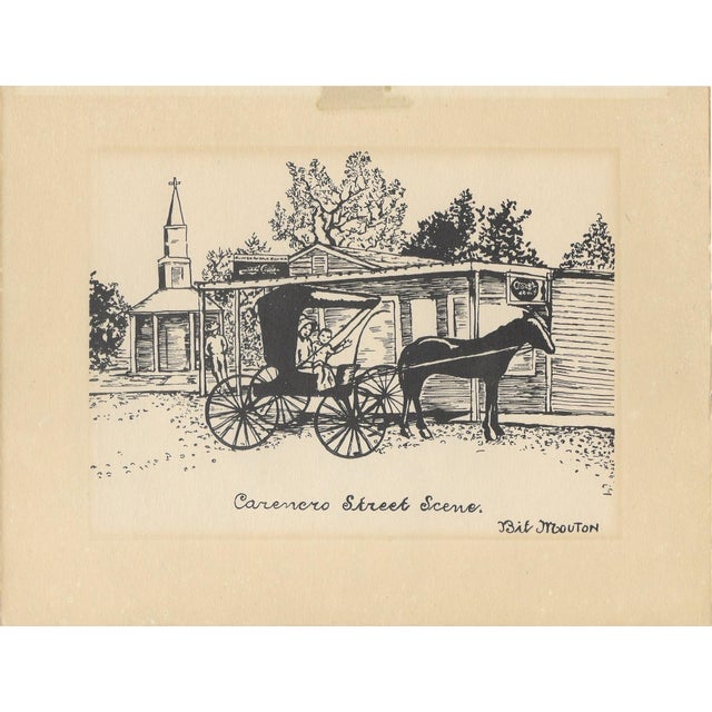 A set of four black and white Doroty "Bit" Smith Mouton (1915-1997) of Acadian / Cajun / Southern scenes around her home...