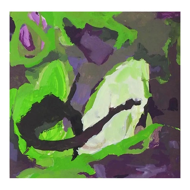 Abstract in Green and Purple Painting For Sale