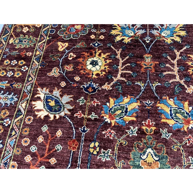 Burgundy Persian-Style Floral Wool Rug, Natural Dyes, 5'9" X 7'9" For Sale - Image 9 of 16