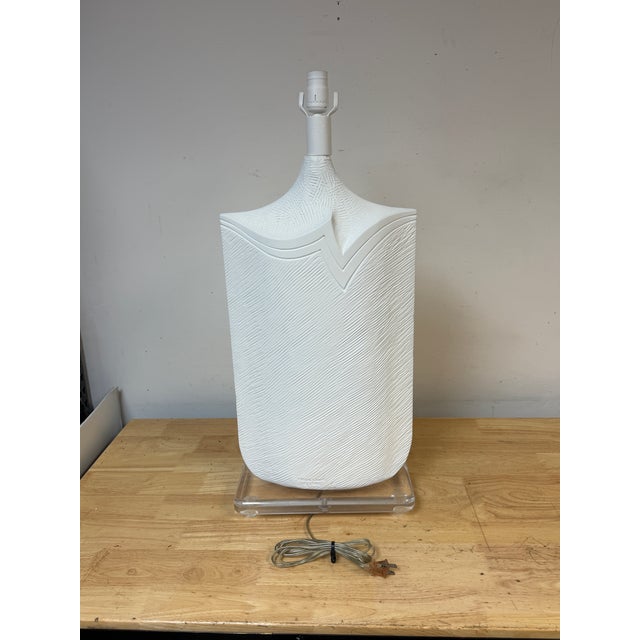 1986 Monumental Postmodern White Lacquered Plaster Lamps by Casual Lamps - a Pair For Sale - Image 11 of 15