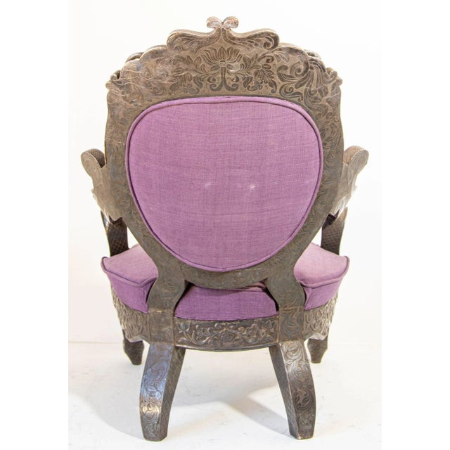 Antique Anglo-Indian Silver-Clad Repoussé Throne Armchair, India, Circa 1890 For Sale - Image 10 of 12