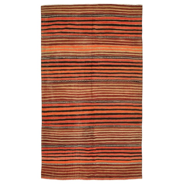 Textile Mid 20th Century Striped Turkish Vintage Kilim Rug For Sale - Image 7 of 7