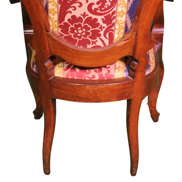 Wood Louis XV Rococo Style Armchair in Carved Wood and Damask Upholstery, 1850s For Sale - Image 7 of 9