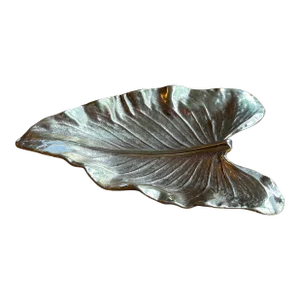Mid 20th Century Virginia Metalcrafters Brass Leaf Dish Calla Lily
