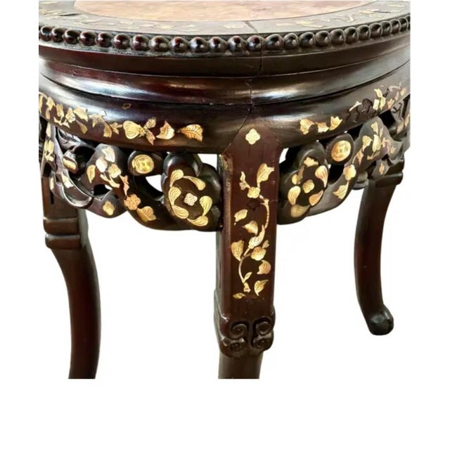Chinese Rosewood and Mother-of-Pearl Inlaid Marble Top Plant Stand For Sale - Image 9 of 16