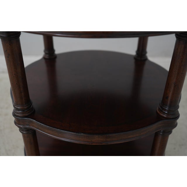 Pair Round Leather Top Distressed Finish Occasional Tables For Sale - Image 9 of 12