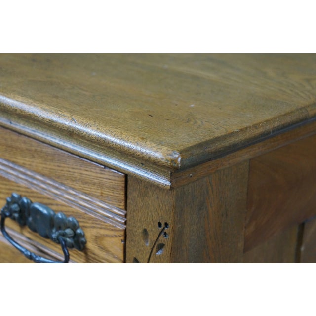 Antique Victorian Era Carved Oak Washstand Cabinet Bedside Chest Console Table For Sale - Image 9 of 12