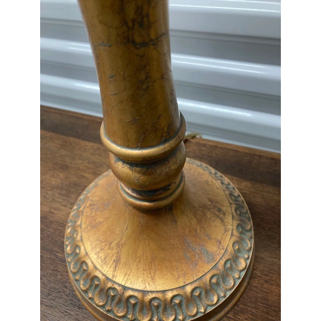 Late 20th Century Neoclassical Revival Gold Torch Lamps With Original Shades by Stiffel - a Pair For Sale - Image 9 of 11