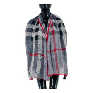 Burberry Grey Printed 100% Silk Scarf For Sale