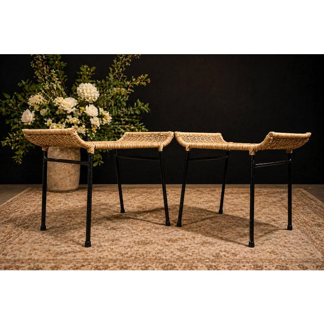 Pair of Caned Stools With Iron Frame by Carlo Hauner, Forma, Brazilian Modern, 1950s For Sale - Image 15 of 15