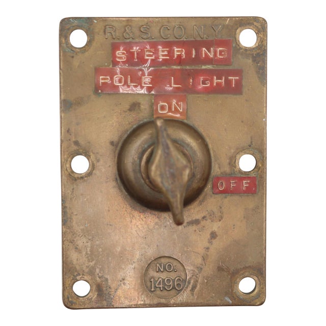 Mid 20th Century Russell & Stoll Company Brass Ship Light Switch For Sale