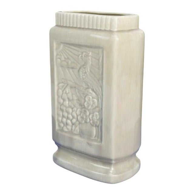 California West Coast Pottery Embossed Bird & Sunrise Pottery Pillow Vase C1950 For Sale - Image 4 of 10