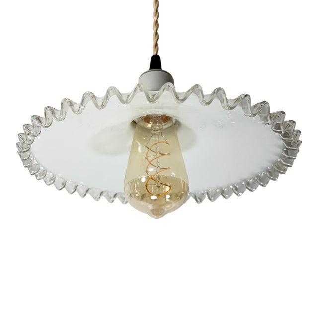 French White Opaline Glass “Frill” Pendant Light, 1930s For Sale