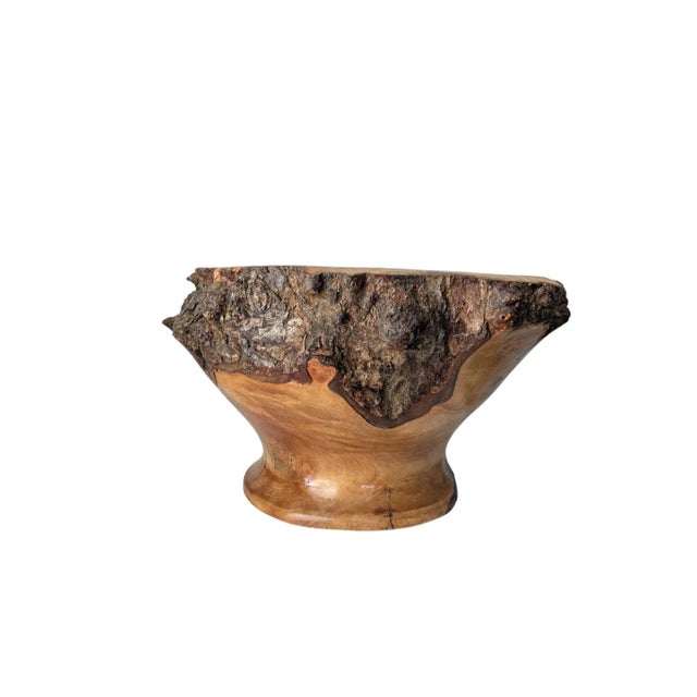Handcrafted Live Edge Burl Wood Footed Pedestal Bowl Heavy Signed Roland Hardee For Sale In Montgomery - Image 6 of 17