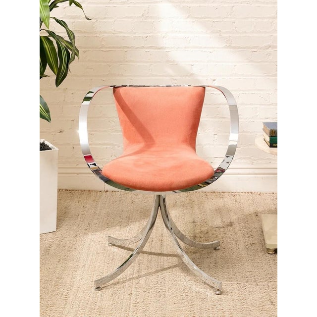 Vintage 1970s Chrome Halo Swivel Armchair in Blush Velvet For Sale In Los Angeles - Image 6 of 9
