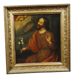 French School Artist, Saint Joseph Holding a Lily, Oil on Canvas, 18th Century, Framed