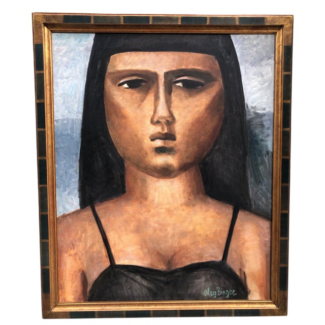 1980s Oleg Zinger, Portrait of a Woman, 1980s, Oil Painting on Canvas For Sale - Image 5 of 5