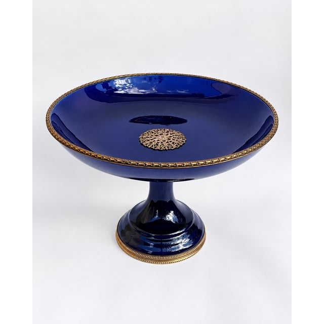19th Century Sèvres French Cobalt Blue Porcelain Tazza with Gilt Metal Mounts, 1890s For Sale - Image 11 of 11