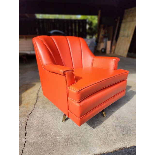 Orange Vintage 1950s Midcentury Modern Pontiac Chair Co for Montgomery Ward Orange Swivel Rocking Chair For Sale - Image 8 of 10