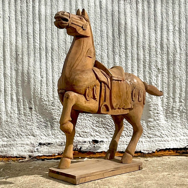 Vintage Carousel Boho Carved Wooden Horse For Sale - Image 4 of 12