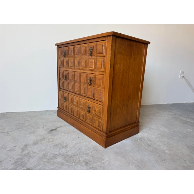 1970’s Vintage Paneled Front Wood Small Bar Cabinet With Marble Top For Sale - Image 11 of 12