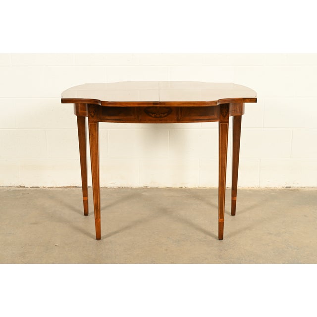 1980s Baker Furniture Federal Inlaid Mahogany Flip-Top Console or Game Table For Sale - Image 5 of 18
