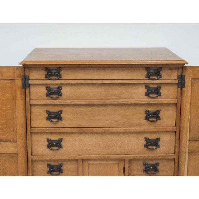 Large Arts & Crafts Cotswold School Oak Enclosed Chest of Drawers, 1906 For Sale - Image 3 of 18