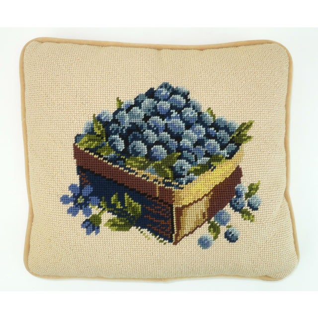 Vintage Blueberry Basket Needlepoint Pillow For Sale - Image 10 of 12