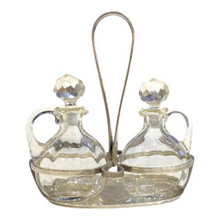 Mid 20th Century Arthur Krupp Milano Oil and Vinegar Glass and Silverplate Cruet Set - 3pcs, Gio Ponti Style For Sale