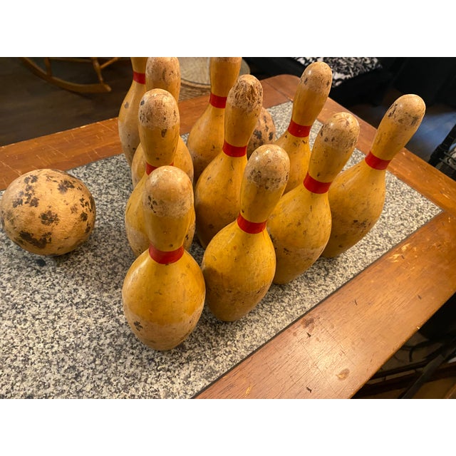 Tan Vintage Table Top 10 Pin Bowling Set - 12 Pieces For Sale - Image 8 of 10
