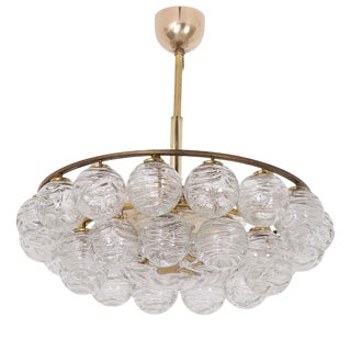 Ceiling Chandelier in Brass and Crystal Snowball, 1960s For Sale