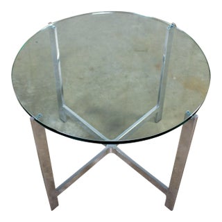 Mid to Late 20th Century MCM to Modern End or Side Table Polished Solid Aluminum Base & Round Glass Top For Sale