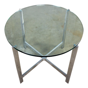 Mid to Late 20th Century MCM to Modern End or Side Table Polished Solid Aluminum Base & Round Glass Top