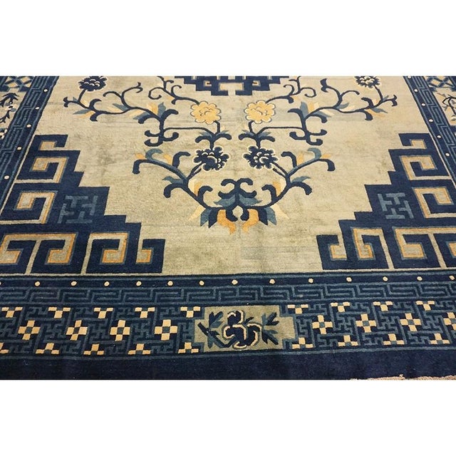 1880s Antique Blue Classic Greek Key Medallion Architectural Chinese Peking Rug For Sale - Image 4 of 9