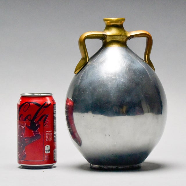 1970s Spanish Brutalist Aluminum + Brass Jug Handled Vase Attrib to Alfonso Marquez For Sale - Image 5 of 12