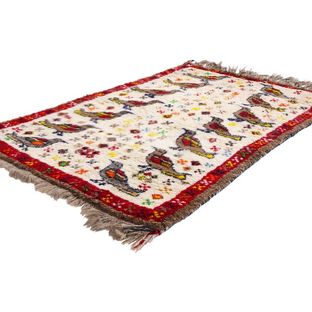 61440 Vintage Persian Gabbeh Rug, 02'09 x 04'04. The Aviary Oracle: A Vintage Persian Gabbeh Masterpiece of Sacred Lore...