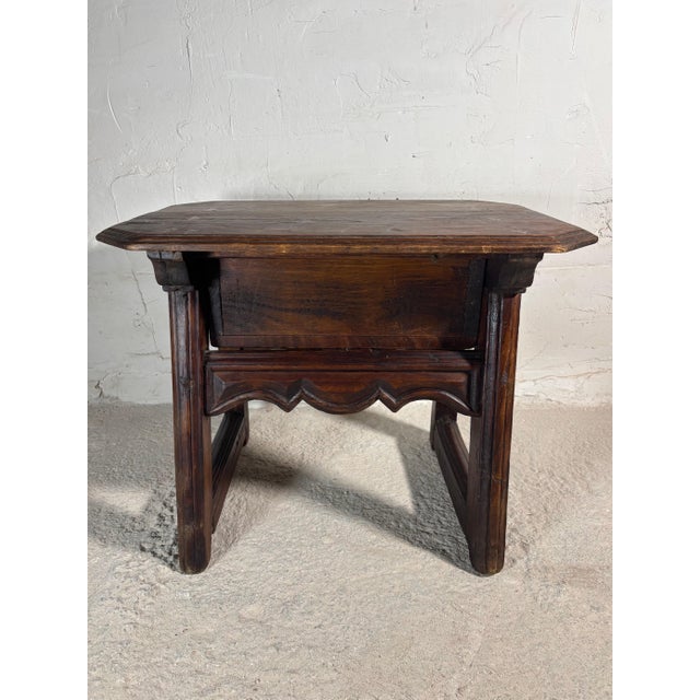 Spanish Castilian Carved Wood Side Table with Iron Hardware, Early 20th Century For Sale - Image 6 of 14